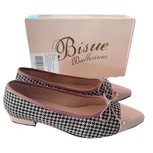 Bisue Ballerinas Houndstooth Flats Anthropologie 40/9 Tweed Pink